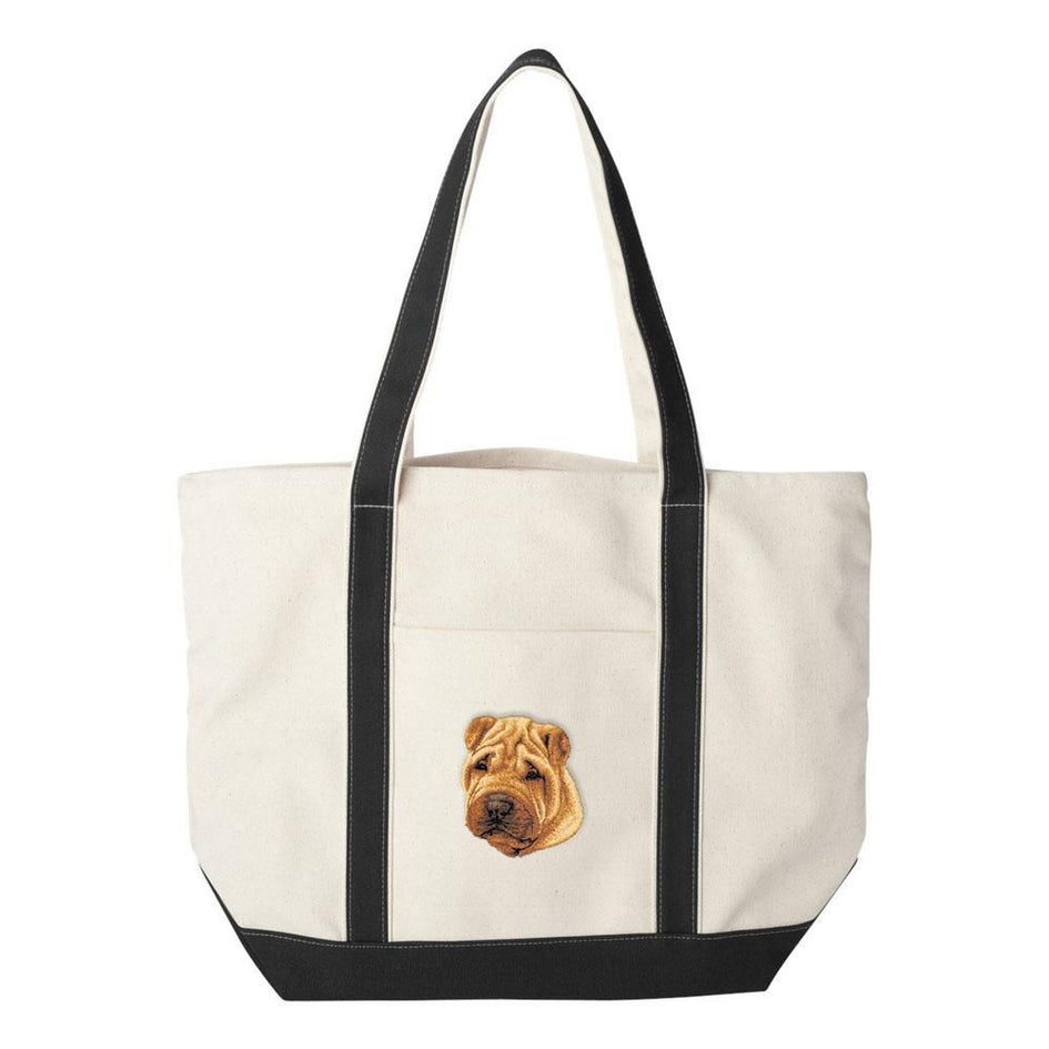 Embroidered Tote Bag Black  Chinese Shar Pei D77