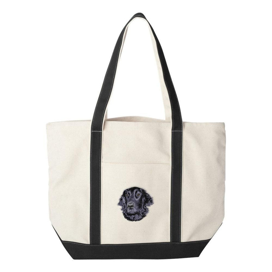Embroidered Tote Bag Black  Flat Coated Retriever D53