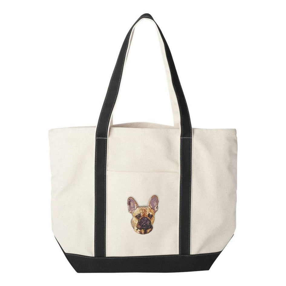 Embroidered Tote Bag Black  French Bulldog DN333