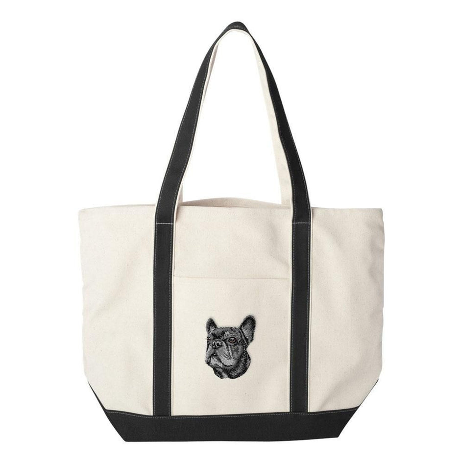 Embroidered Tote Bag Black  French Bulldog DV352