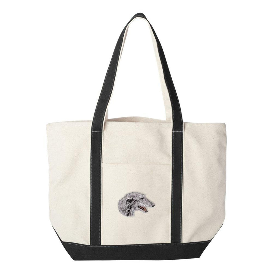 Embroidered Tote Bag Black  Scottish Deerhound D52