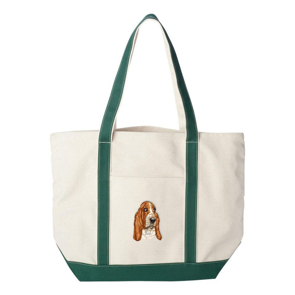 Embroidered Tote Bag Red  Basset Hound DV286