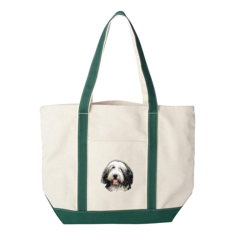 Embroidered Tote Bag Red  Bearded Collie D37