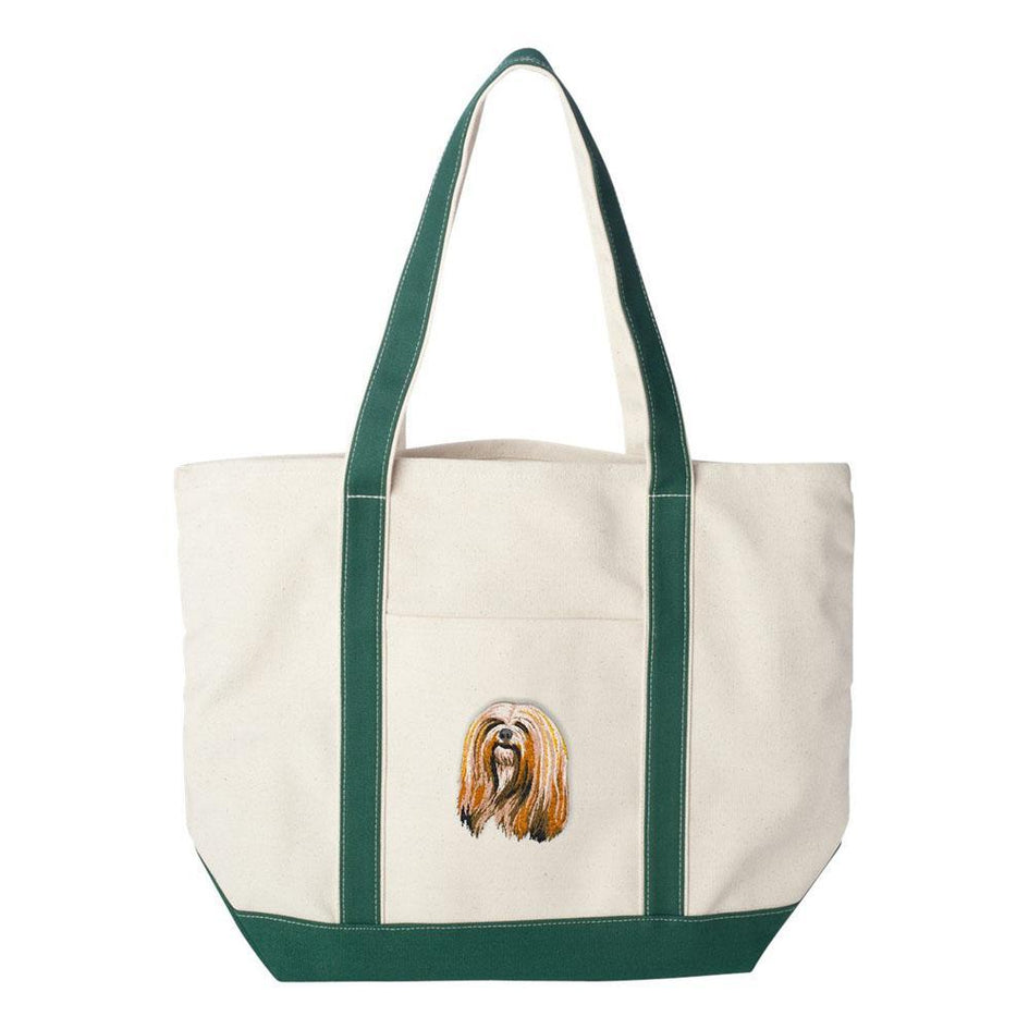 Embroidered Tote Bag Red  Lhasa Apso DM161