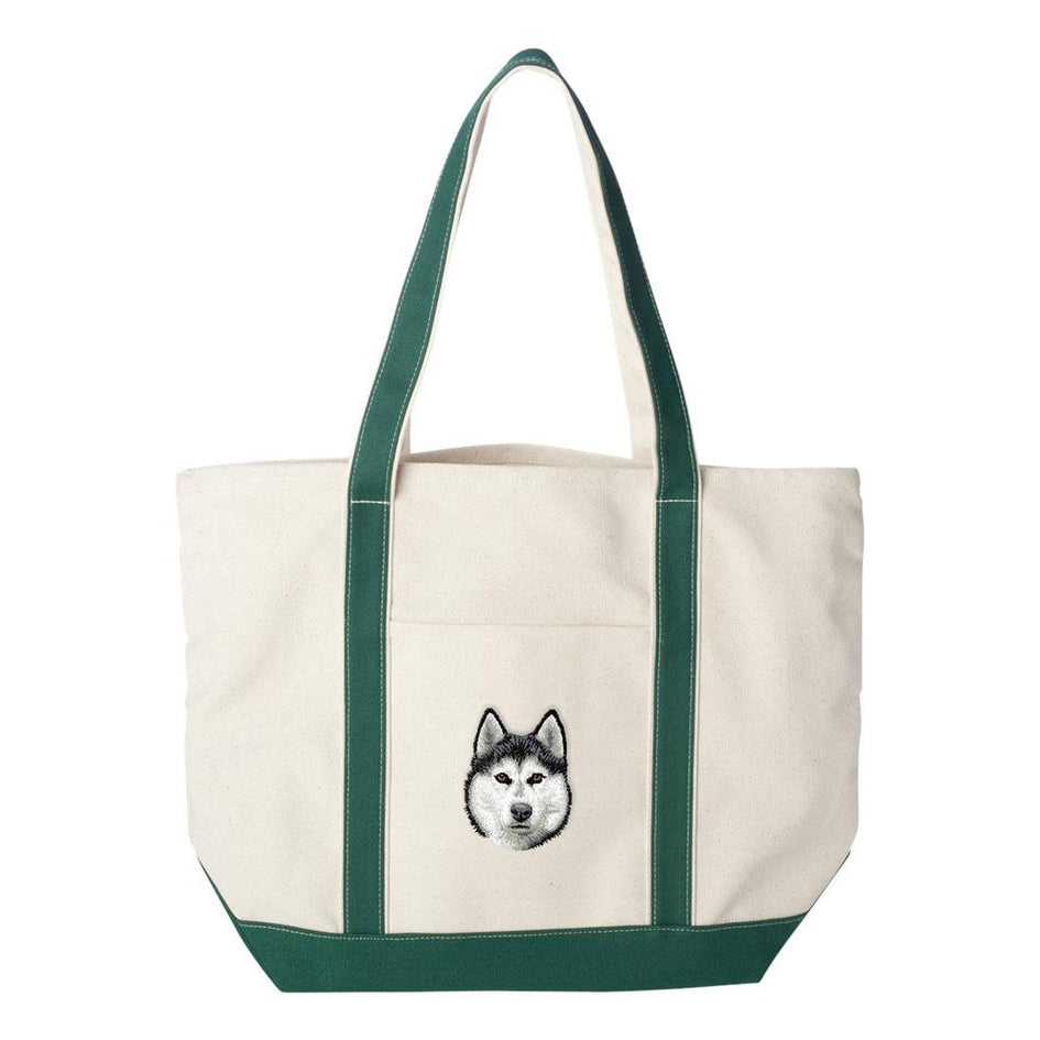 Embroidered Tote Bag Green  Siberian Husky D121