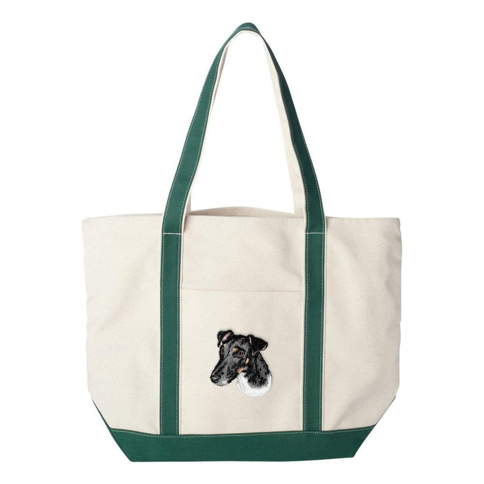 Embroidered Tote Bag Green  Smooth Fox Terrier D134