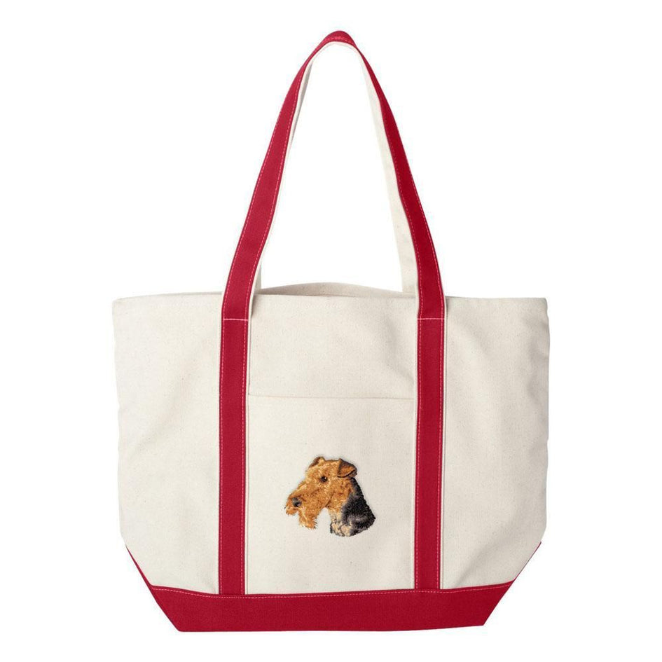 Embroidered Tote Bag Green  Airedale Terrier D67