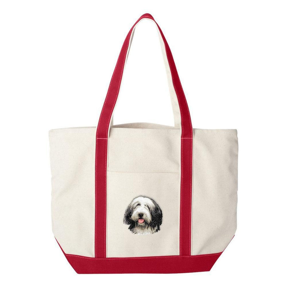 Embroidered Tote Bag Green  Bearded Collie D37