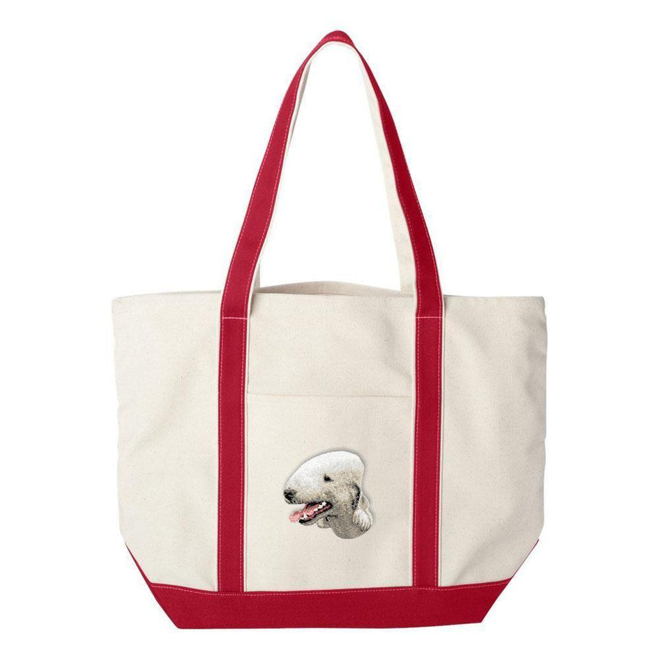 Embroidered Tote Bag Green  Bedlington Terrier D35