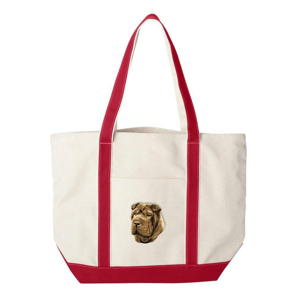 Embroidered Tote Bag Green  Chinese Shar Pei D45