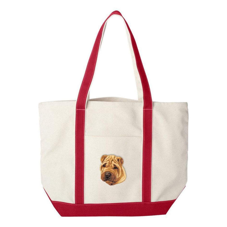 Embroidered Tote Bag Green  Chinese Shar Pei D77