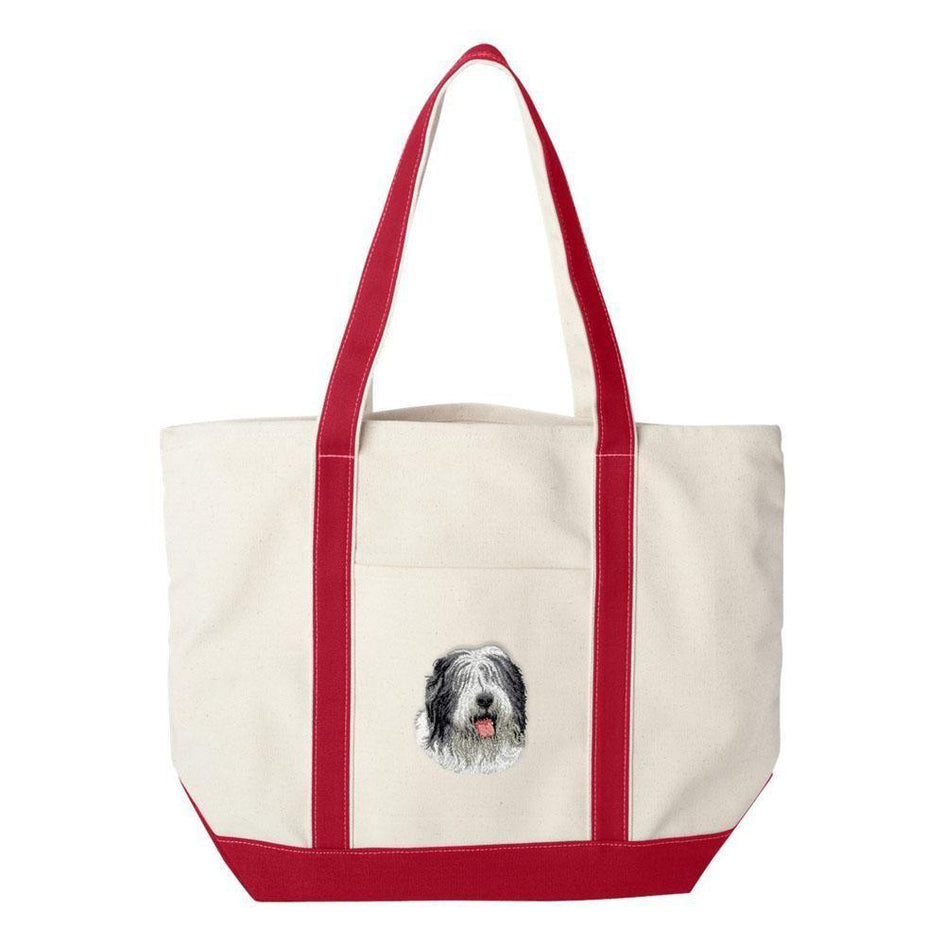 Embroidered Tote Bag Green  Old English Sheepdog D40