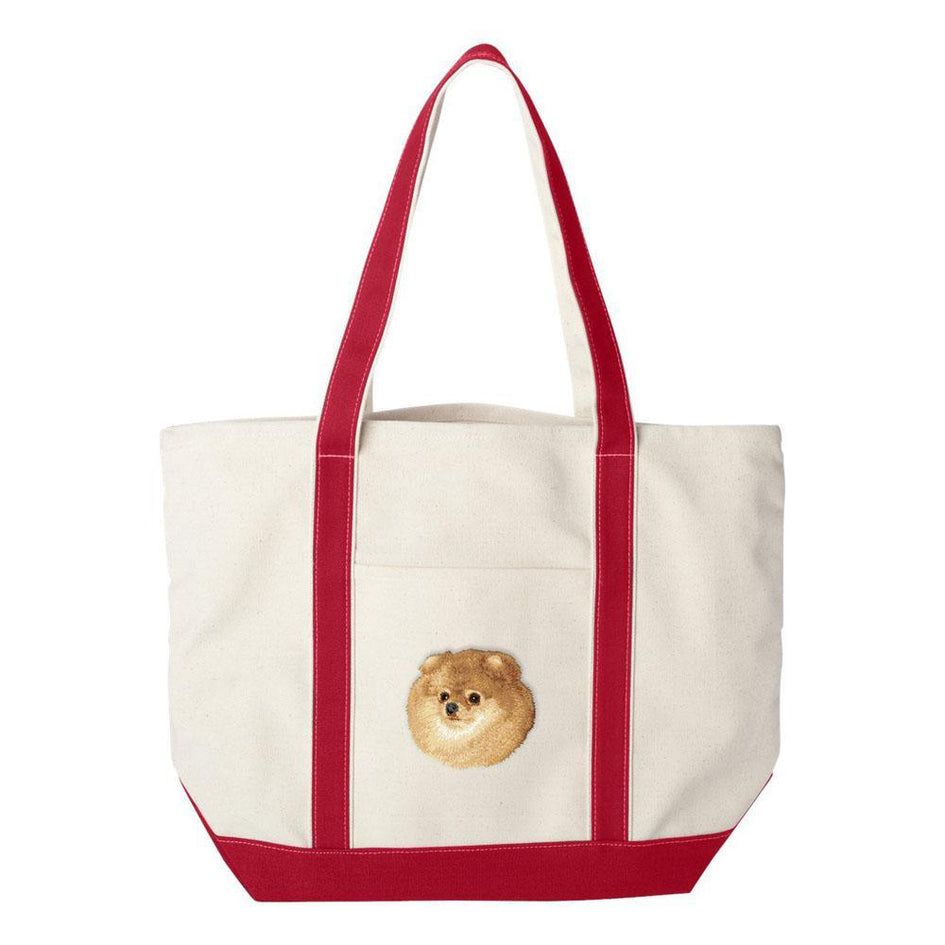 Embroidered Tote Bag Green  Pomeranian D103