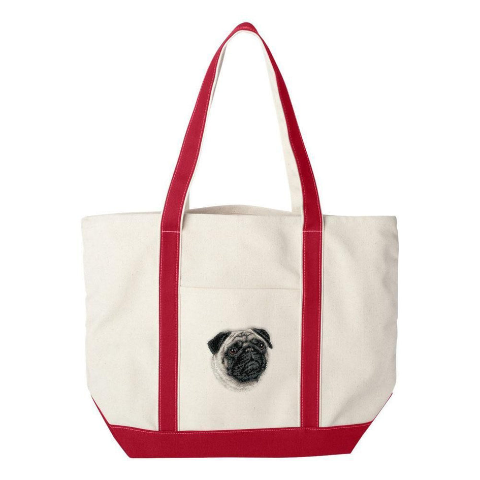 Embroidered Tote Bag Green  Pug D63