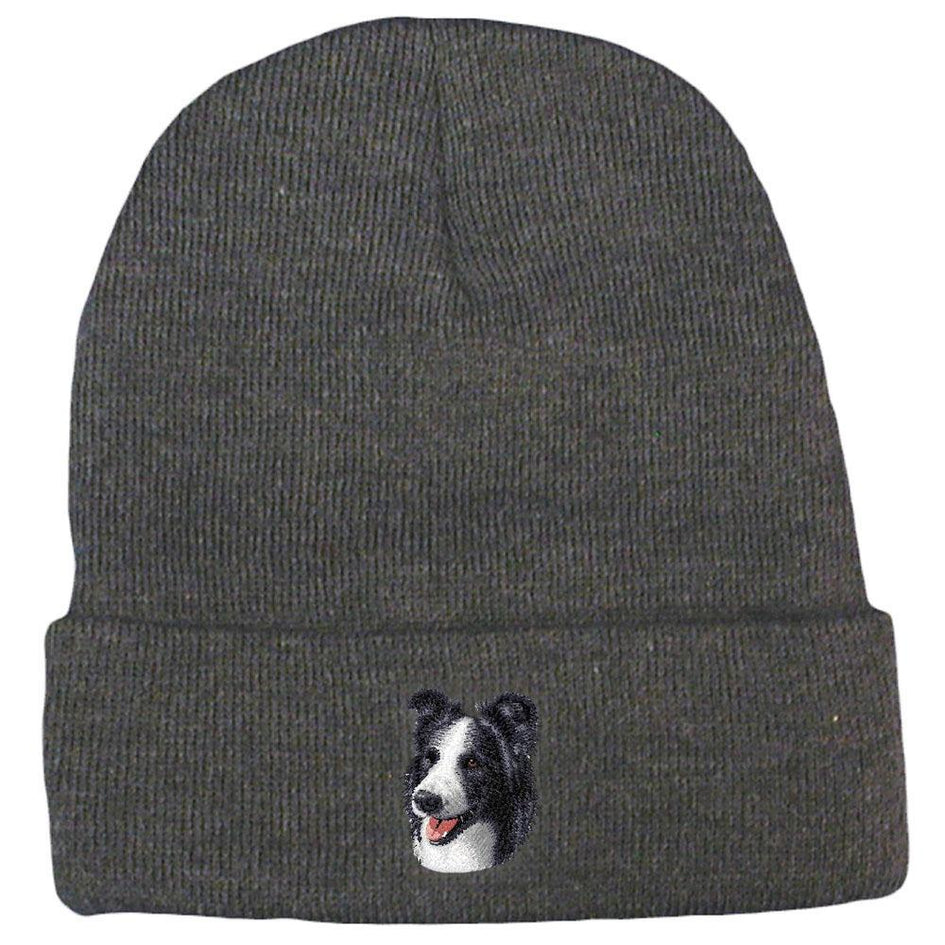 Embroidered Beanies Gray  Border Collie D16