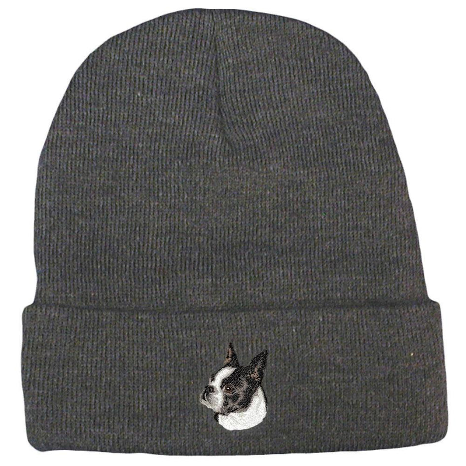 Embroidered Beanies Gray  Boston Terrier D50