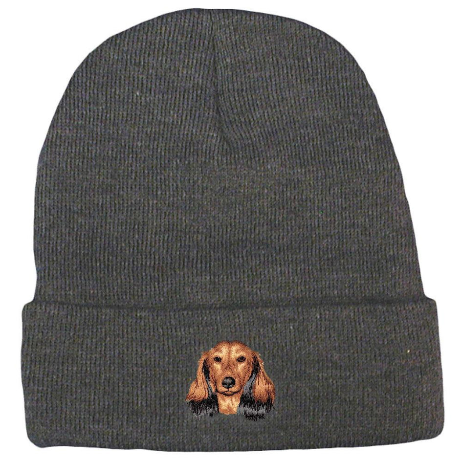 Embroidered Beanies Gray  Dachshund D109