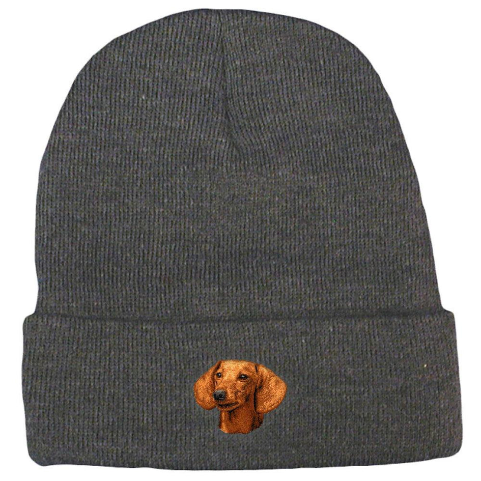 Embroidered Beanies Gray  Dachshund D29