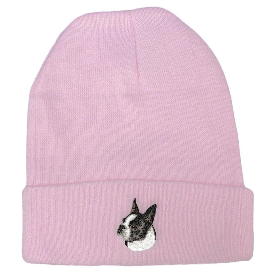 Embroidered Beanies Pink  Boston Terrier D50