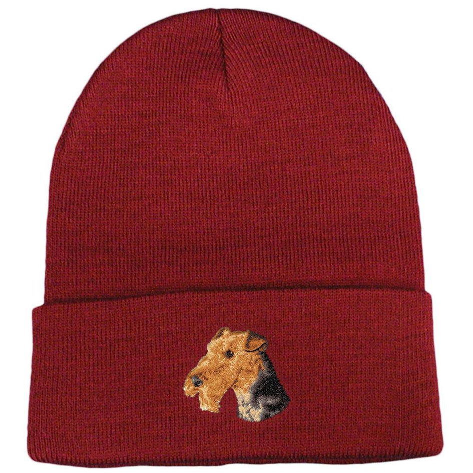 Embroidered Beanies Maroon  Airedale Terrier D67