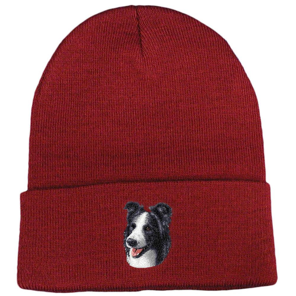 Embroidered Beanies Maroon  Border Collie D16