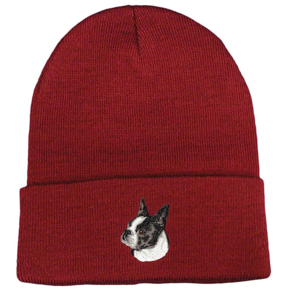 Embroidered Beanies Maroon  Boston Terrier D50