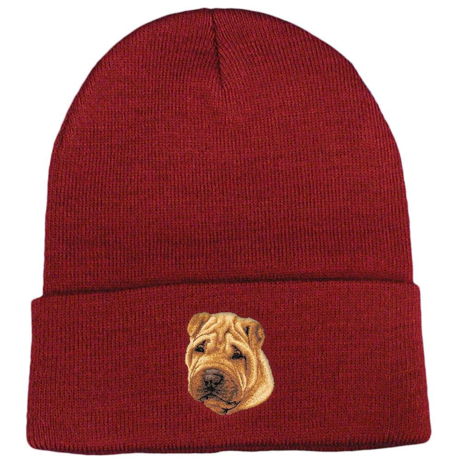Embroidered Beanies Maroon  Chinese Shar Pei D77