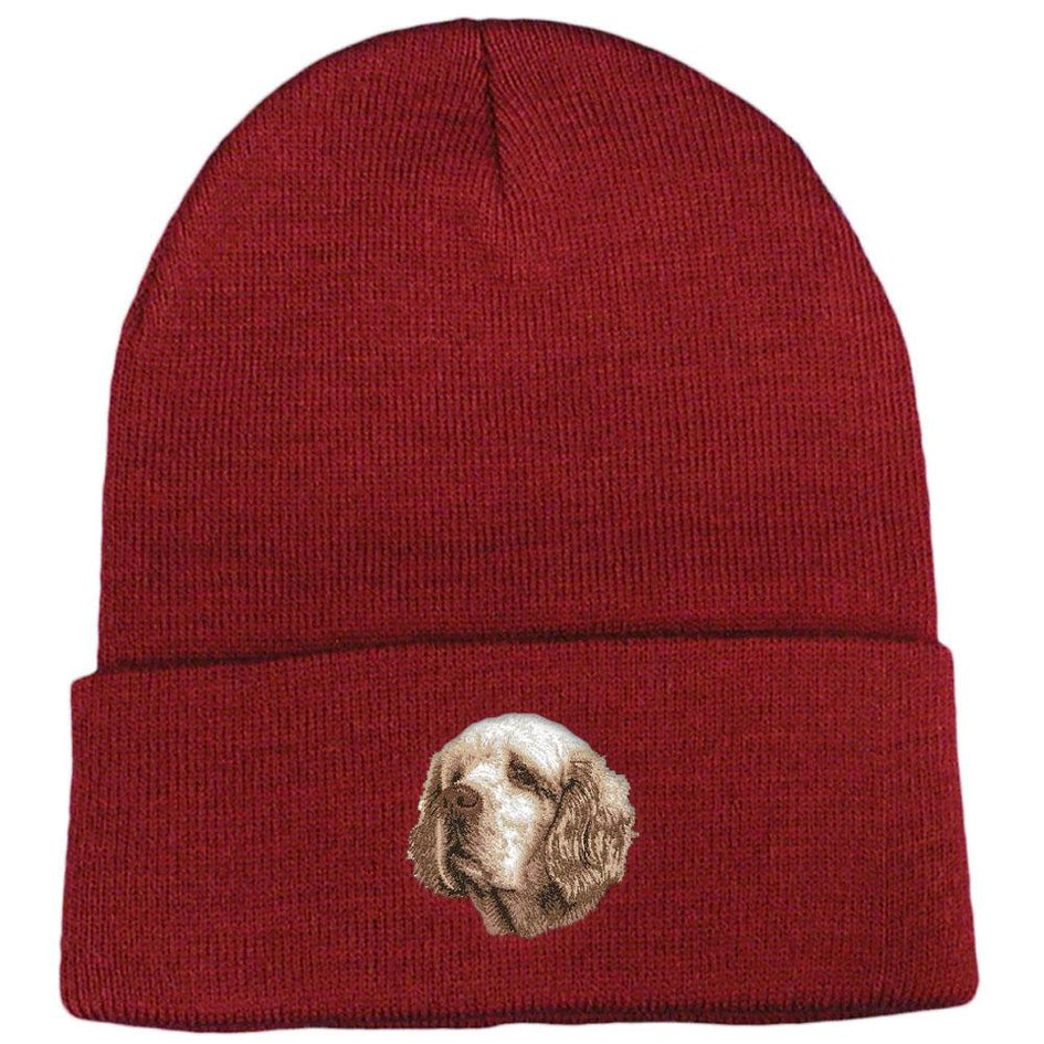 Embroidered Beanies Maroon  Clumber Spaniel D46
