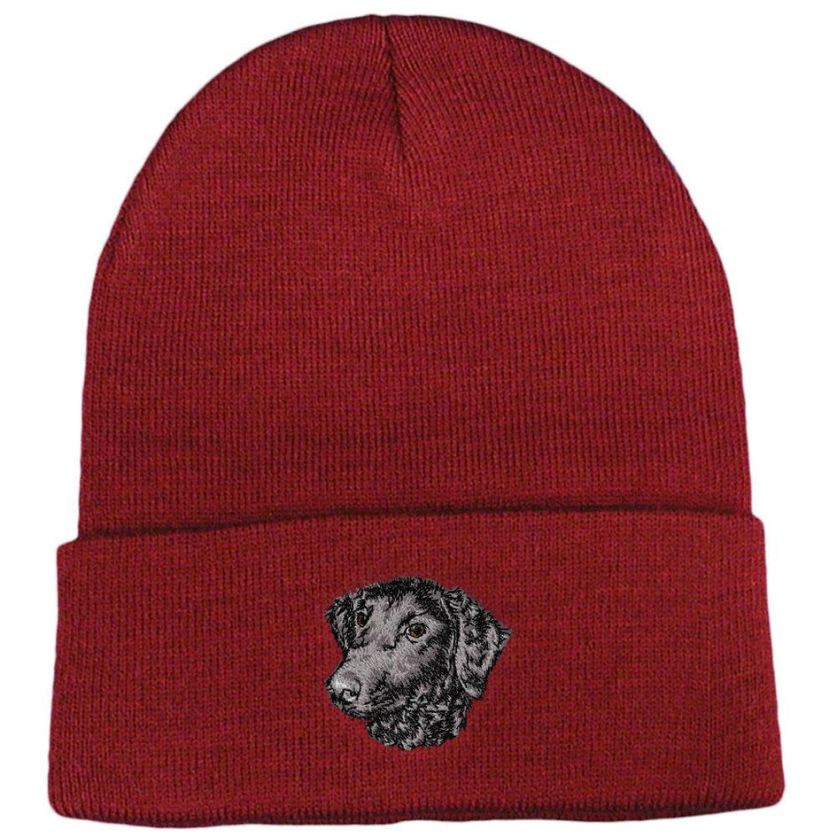 Embroidered Beanies Maroon  Curly Coated Retriever D137