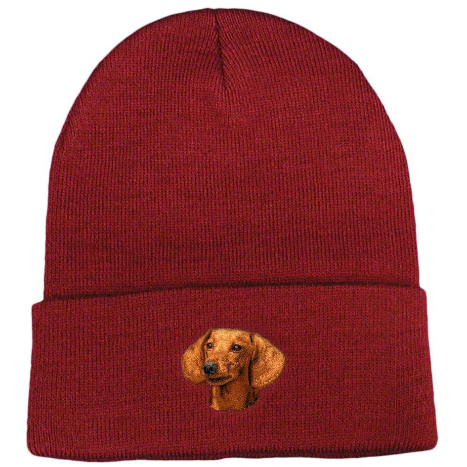 Embroidered Beanies Maroon  Dachshund D29