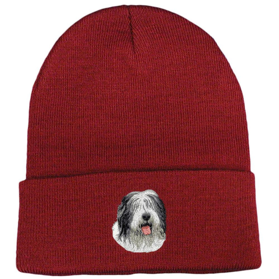 Embroidered Beanies Maroon  Old English Sheepdog D40