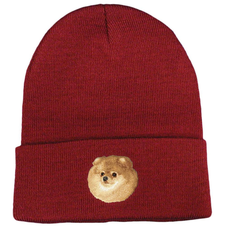 Embroidered Beanies Maroon  Pomeranian D103