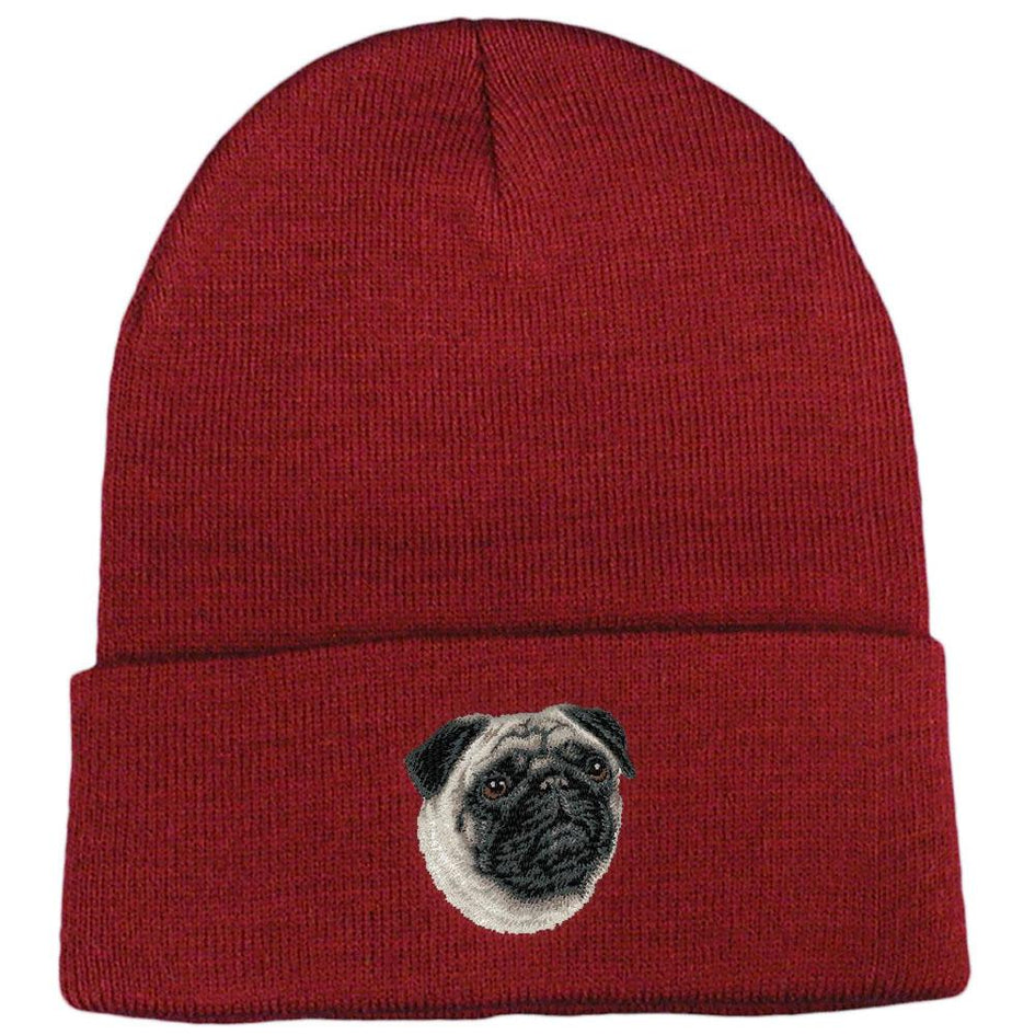 Embroidered Beanies Maroon  Pug D63