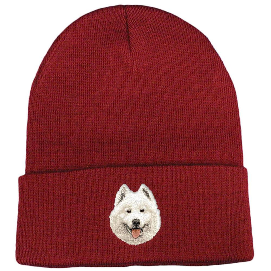Embroidered Beanies Maroon  Samoyed D62