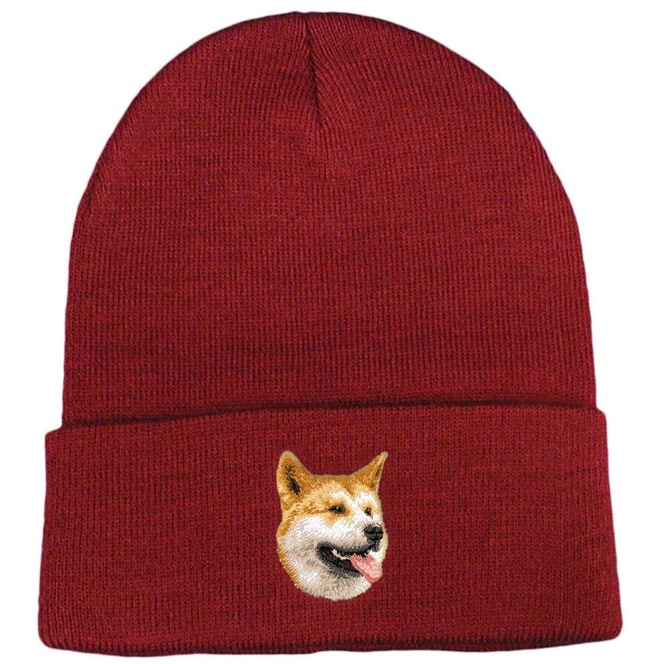 Embroidered Beanies Maroon  Shiba Inu D91