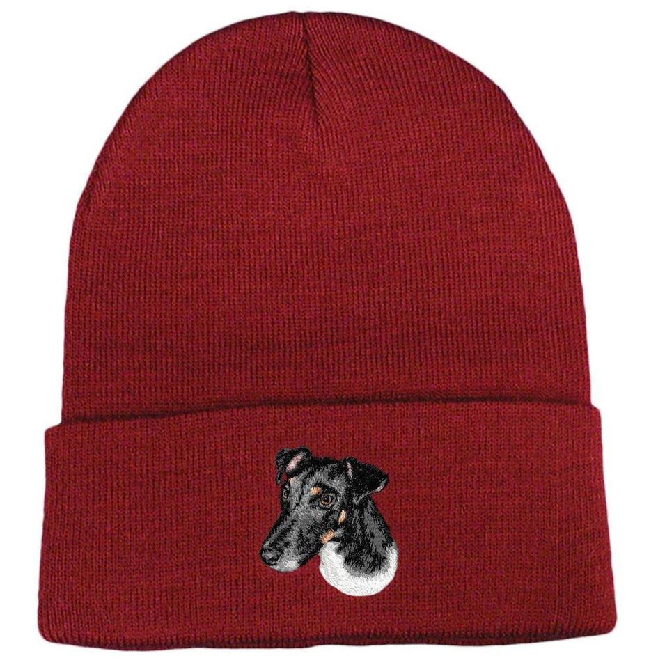 Embroidered Beanies Maroon  Smooth Fox Terrier D134
