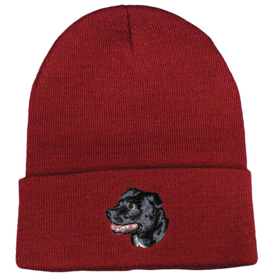 Embroidered Beanies Maroon  Staffordshire Bull Terrier D113