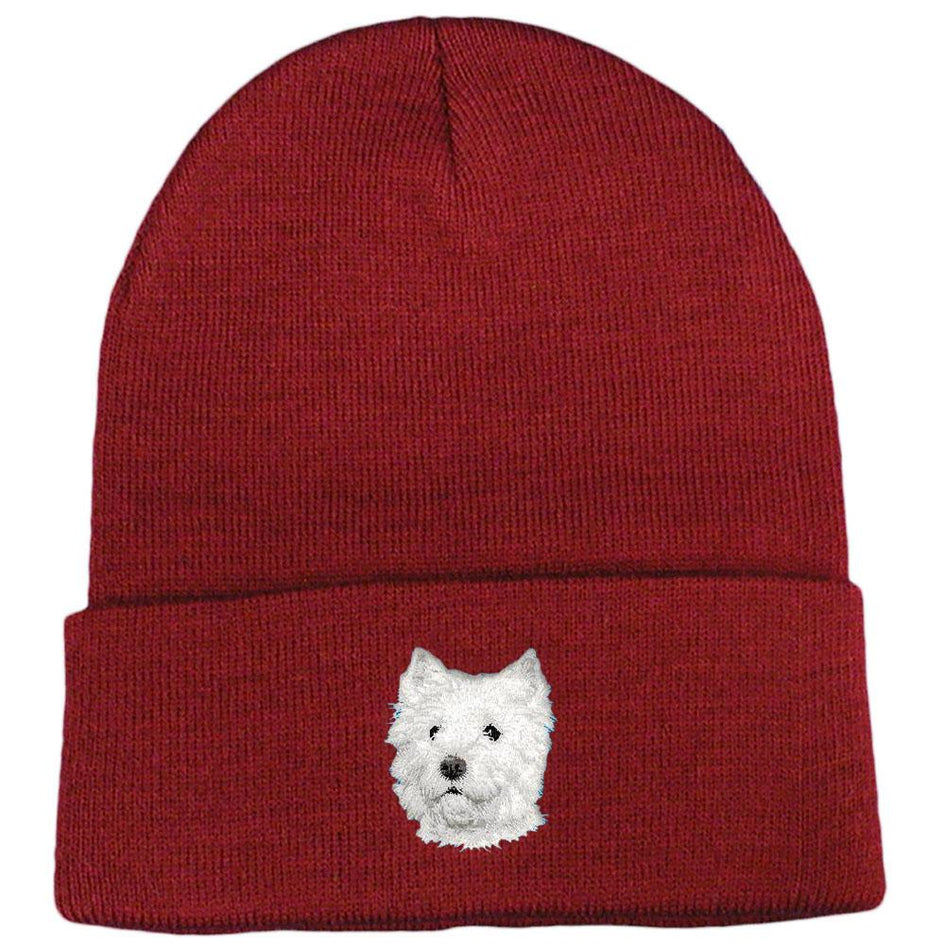Embroidered Beanies Maroon  West Highland White Terrier D126