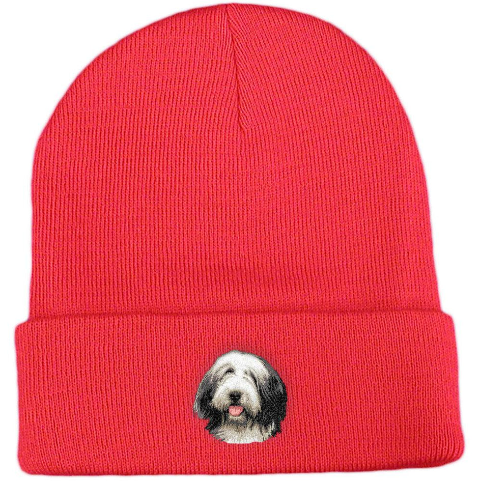 Embroidered Beanies Red  Bearded Collie D37