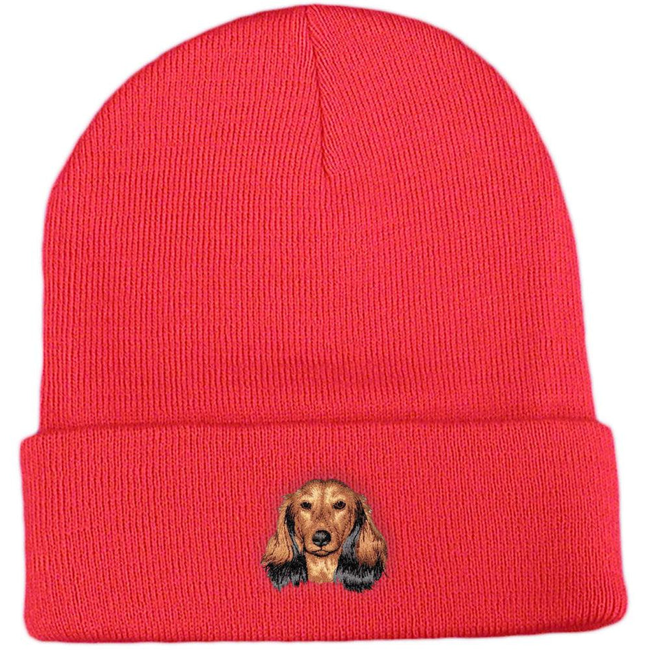 Embroidered Beanies Red  Dachshund D109