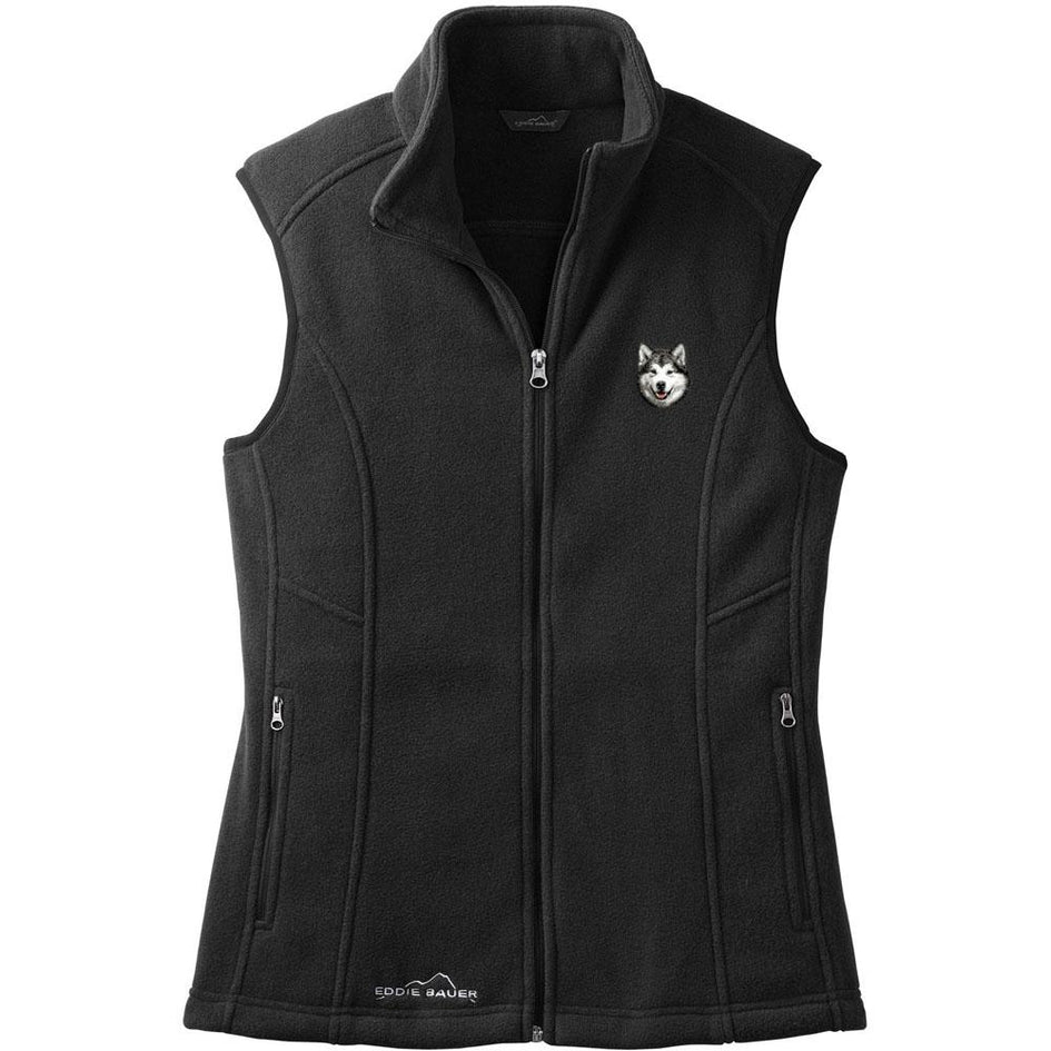 Embroidered Ladies Fleece Vests Black 3X Large Alaskan Malamute D33