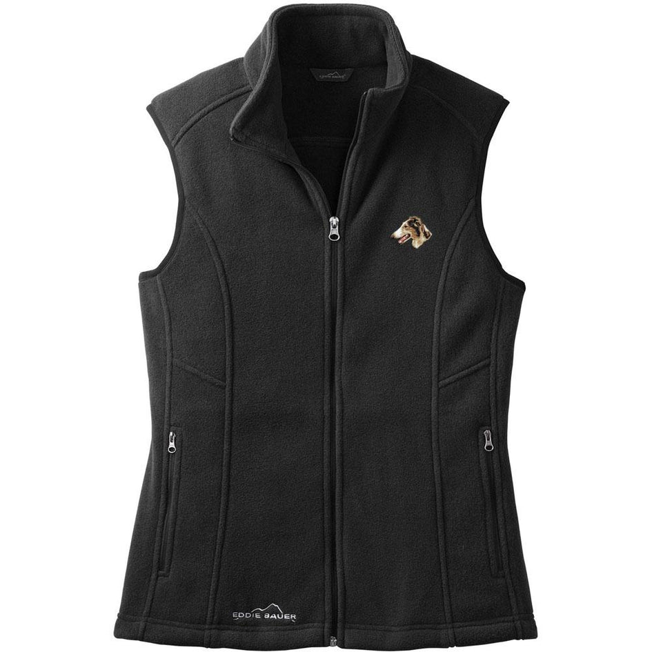 Embroidered Ladies Fleece Vests Black 3X Large Borzoi D43
