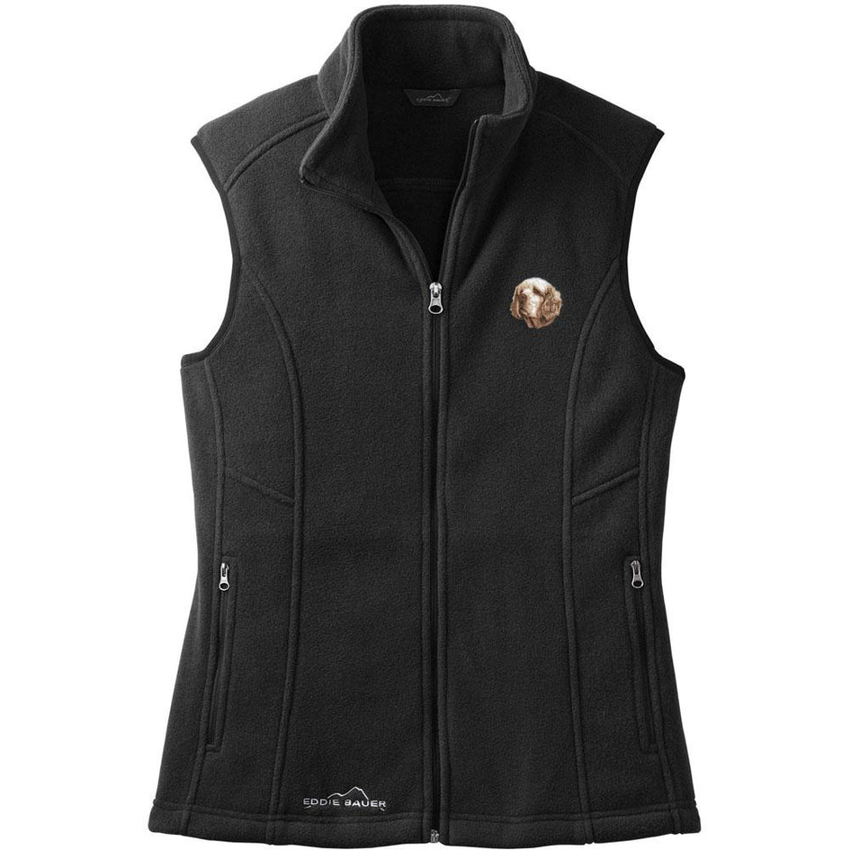Embroidered Ladies Fleece Vests Black 3X Large Clumber Spaniel D46