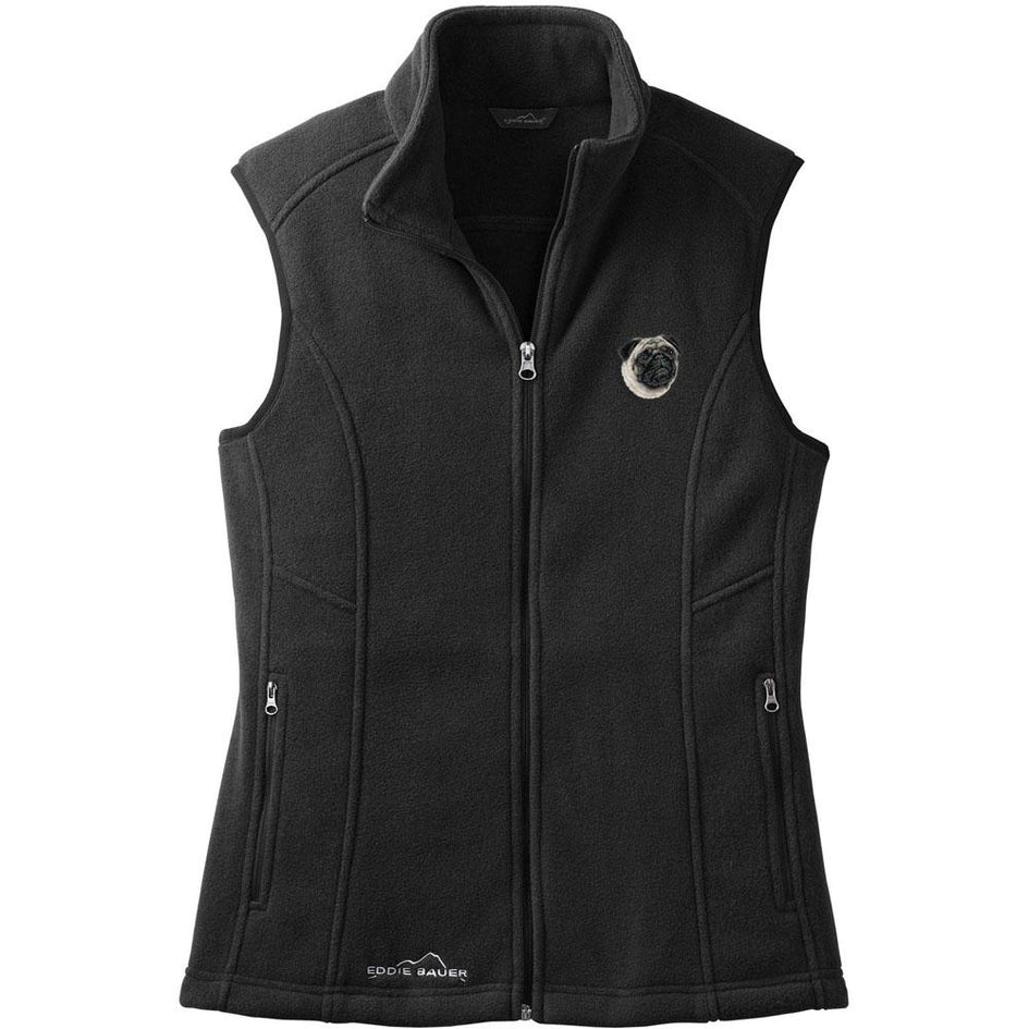 Embroidered Ladies Fleece Vests Black 3X Large Pug D63