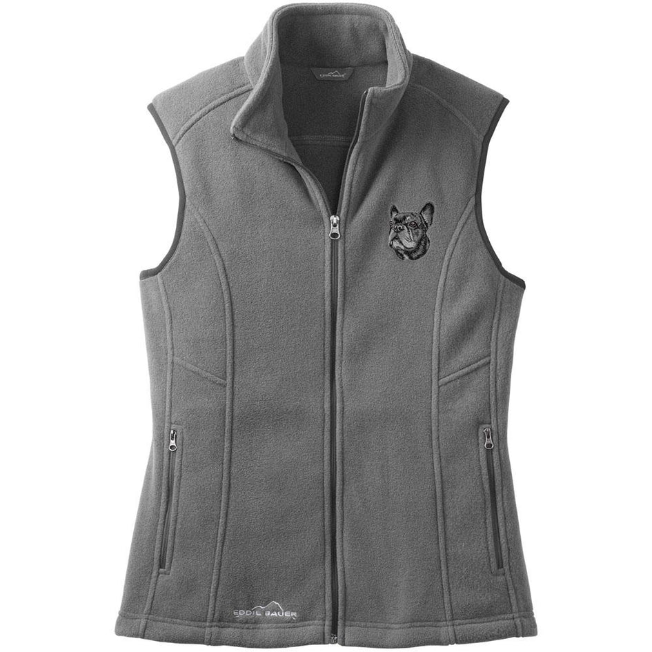 Embroidered Ladies Fleece Vests Gray 3X Large French Bulldog DV352