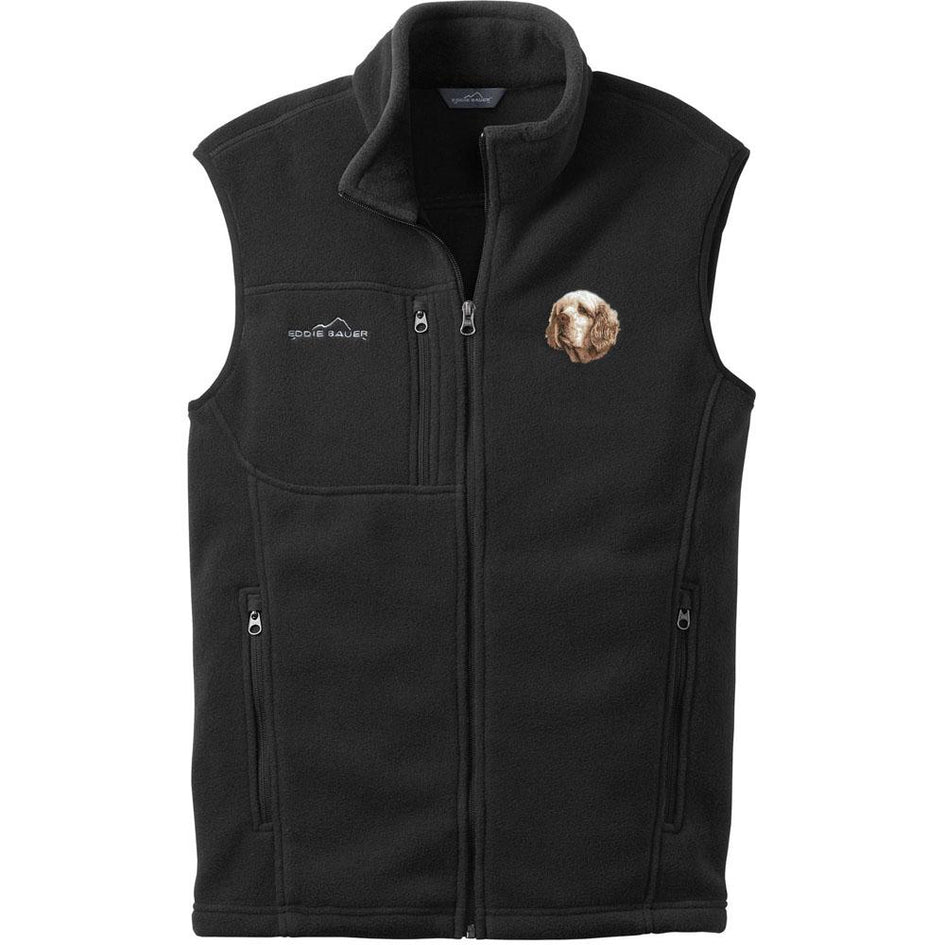 Embroidered Mens Fleece Vests Black 3X Large Clumber Spaniel D46