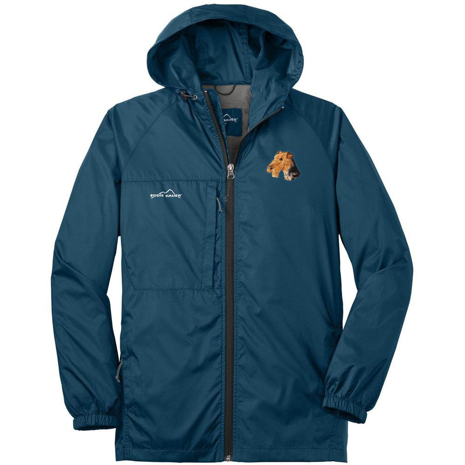 Embroidered Mens Eddie Bauer Packable Wind Jacket Brilliant Blue 3X-Large Airedale Terrier D67
