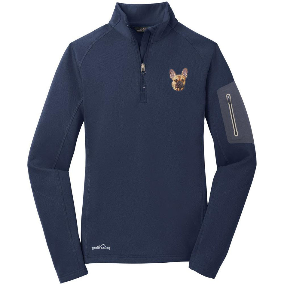 Embroidered Eddie Bauer Ladies Half Zip Performance Fleece Navy 2X-Large French Bulldog DN333