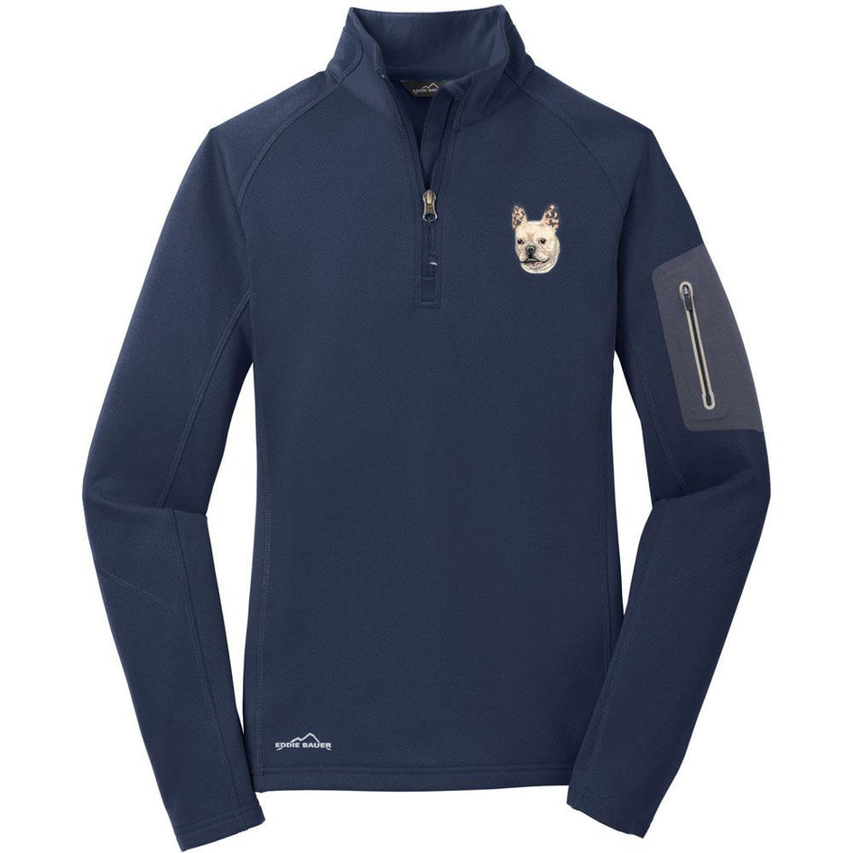 Embroidered Eddie Bauer Ladies Half Zip Performance Fleece Navy 2X-Large French Bulldog DV428