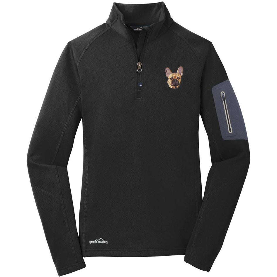 Embroidered Eddie Bauer Ladies Half Zip Performance Fleece Black 2X-Large French Bulldog DN333